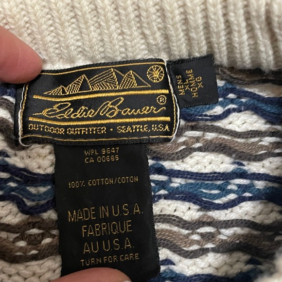 VTG Eddie Bauer Men's XL Cotton Fair Isle Heavy Knit Crewneck Sweater USA Made - Picture 2 of 7
